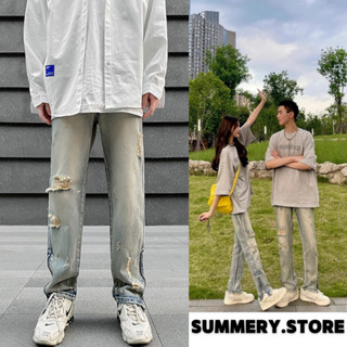 Quần ống rộng nam quần jean nam Quần jean Zipper nam xanh sáng nhạt,ống suông rộng dáng đứng màu dirt wash,quần bò nam