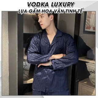 Đồ bộ nam pijama nam dài tay vải lụa gấm mềm mại, thoáng mát hoạ tiết sang chảnh D12 - Vodka Luxury