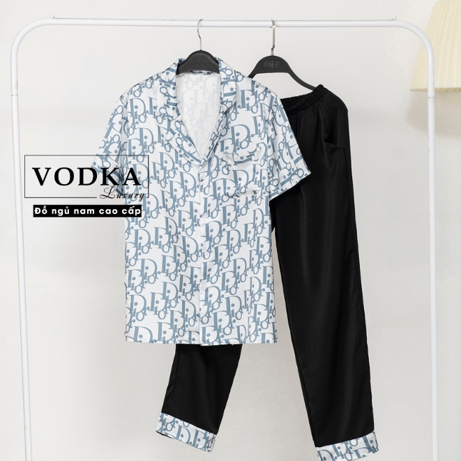 Đồ bộ nam pijama nam dài tay vải lụa gấm mềm mại, thoáng mát hoạ tiết sang chảnh D12 - Vodka Luxury