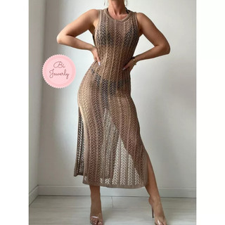 Đầm lưới đi biển dáng dài, đầm len xuyên thấu han.fashion