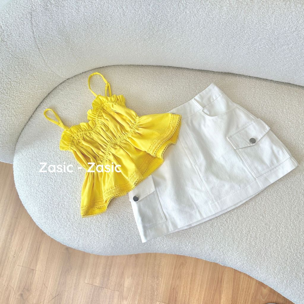 Áo 2 dây croptop Zasic nhún bèo phối ren sang chảnh A04