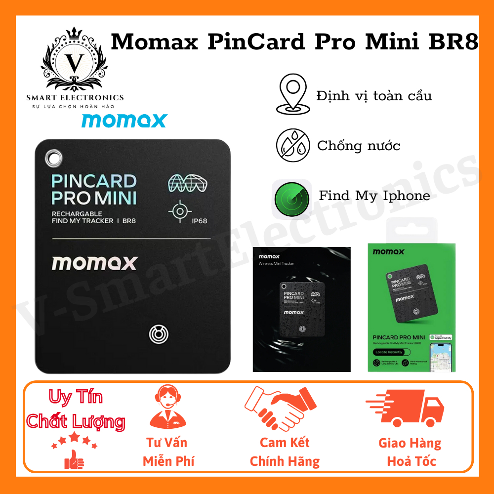 Thiết Bị Định Vị Momax PinCard Pro Mini BR8 Định Vị Không Giới Hạn Khoảng Cách, Chống Nước IP68, Pin