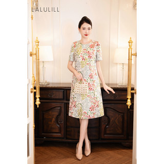 Đầm tiệc LALULILL dáng suông gấm kem hoa hồng LDL2326003