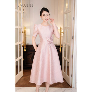 Đầm tiệc lalulill dáng a tay bồng hoa đính eo gấm hồng ldl2324802