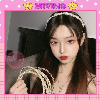 Bờm ngọc trai nhân tạo Mivino bờm tóc đính đá cài tóc rửa mặt hàn quốc BD23