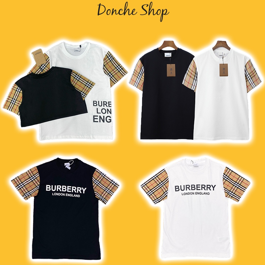 Áo Thun Burberry Tay Kẻ Sọc Caro BBR Trơn In Chữ - Áo Phông Nam Nữ BBR Chất Cotton Cao Cấp 23041056