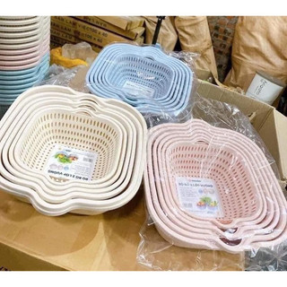Bộ thau rổ nhựa vuông 6 món Việt Nhật Rổ nhựa chữ nhật kèm chậu bộ 6 món , rổ rửa rau củ hoa quả hàng cao cấp bộ chậu