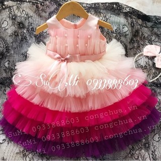 Váy công chúa cầu vồng cho bé - Đầm công chúa thiết kế nhiều tầng