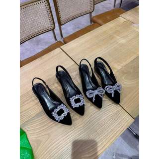 Dép Quai Hậu Nữ Mũi Nhọn Gắn Nơ Đá, Giày Sandal Dành Cho Nữ đi Bốn mùa siu hot