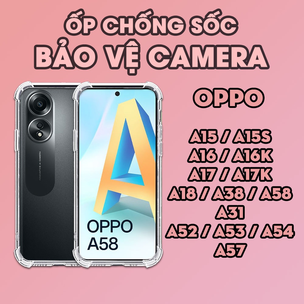 Ốp lưng dẻo trong suốt chống sốc cho Oppo A15 A15s A16 A16K A17 A17K A18 A31 A38 A52 A53 A54 A57 A58