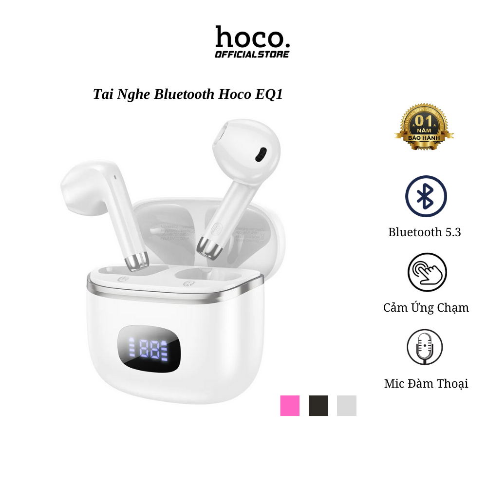 Tai nghe bluetooth Hoco EQ1, tai nghe nhét tai không dây có mic đàm thoại, âm thanh nổi, cảm ứng.