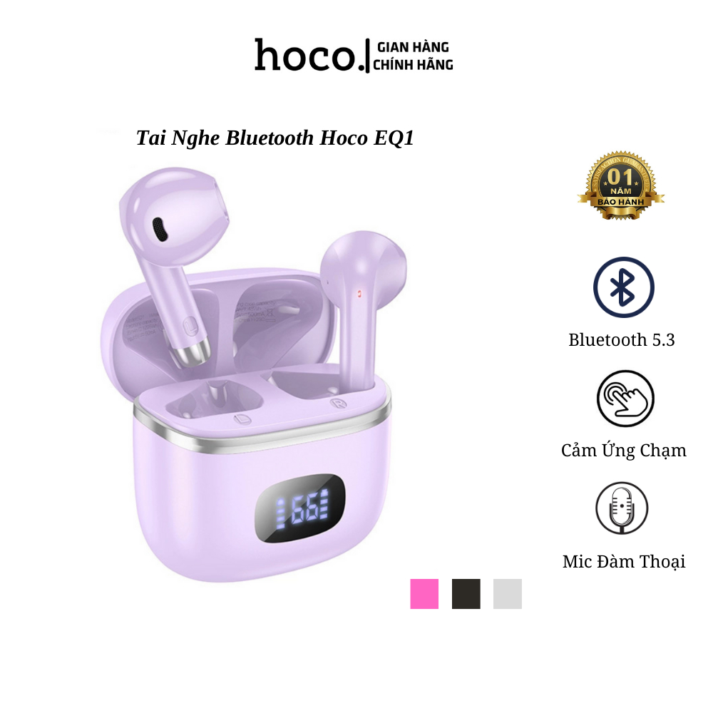 Tai nghe bluetooth Hoco EQ1, tai nghe nhét tai có mic đàm thoại, âm thanh nổi, 7h nghe nhạc.