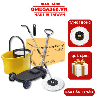 BỘ LAU NHÀ 360 ĐỘ OMEGA MOP PLUS NHẬP KHẨU ĐÀI LOAN (1 THÂN CÂY + 2 BÔNG LAU + 1 XÔ + 1 MÂM XE ĐẨY)