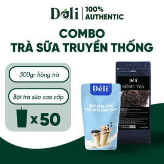 Combo Hồng trà 500gr + Bột pha trà sữa Cao Cấp 1kg Déli, nguyên liệu pha chế chuyên dùng cho quán