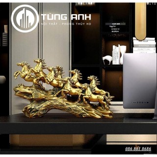 Tượng bát mã truy phong vàng pt-26 size 49cm - mã đáo thành công - may mắn tài lộc phong thủy,quà tặng sinh nhật
