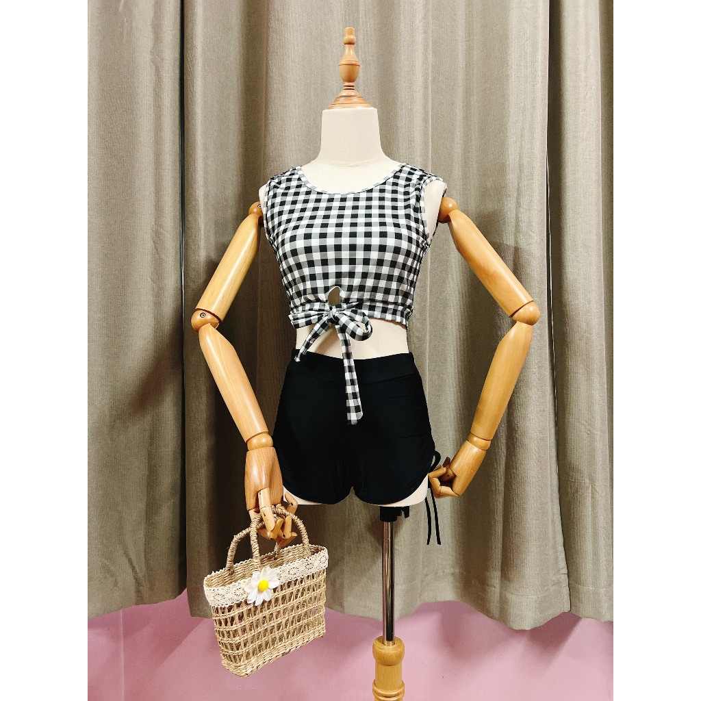 Bikini, đồ bơi, đồ tắm đi biển áo ba lỗ caro kín đáo (hình chụp thật) | BigBuy360 - bigbuy360.vn