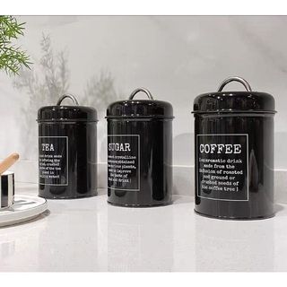 Set 3 hũ đựng trà/cà phê/đường bằng thiếc có nắp phong cách retro