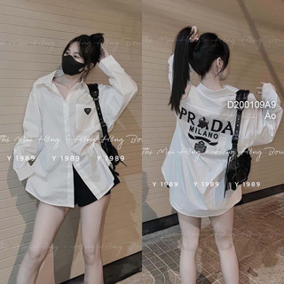 Áo sơ mi trắng lưng in chữ p6, áo sơ mi nữ tay dài viens store