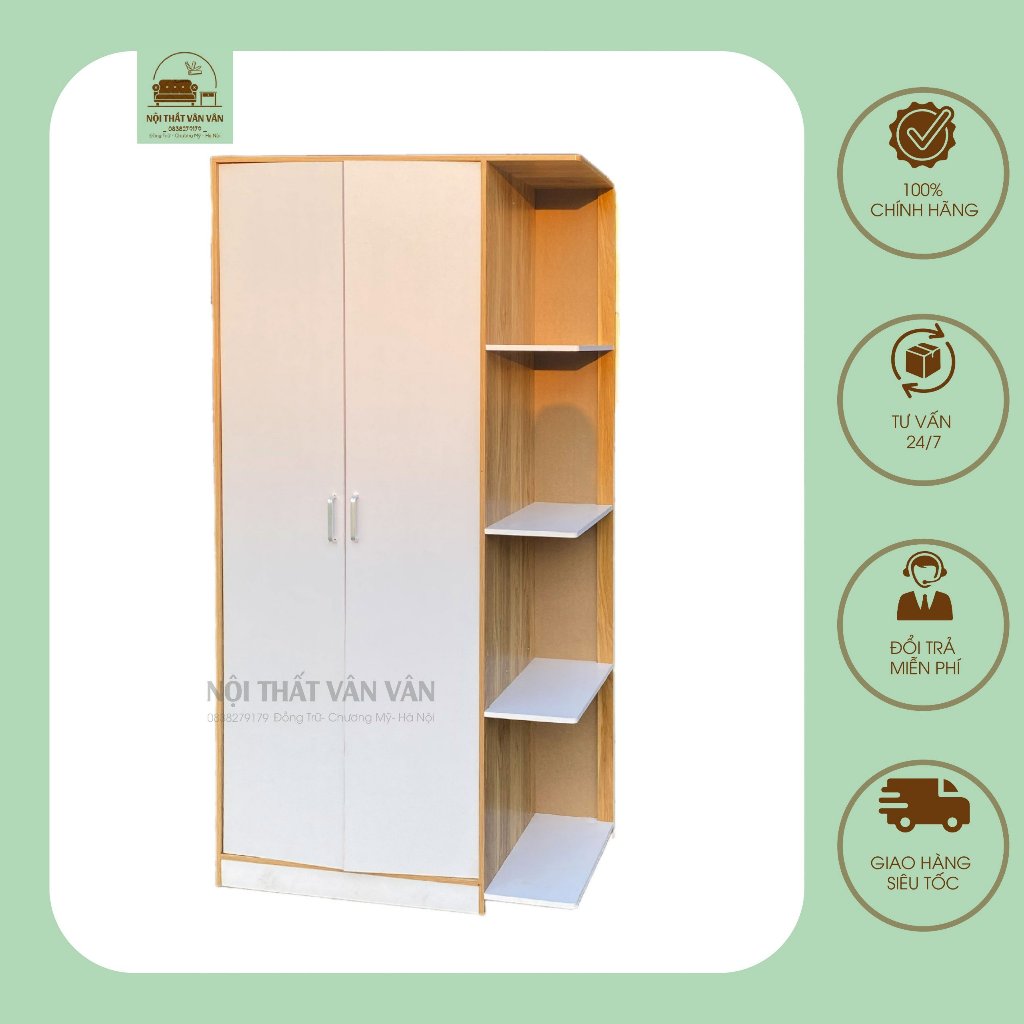 Tủ quần áo m6 đa năng Vân Vân, chất liệu gỗ MDF bền đẹp, kèm 4 kệ tiện lợi, hiện đại