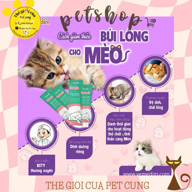 Gel dinh dưỡng cho mèo. Gel Hairball cure tuýp 40g hỗ trợ tiêu búi lông, dưỡng lông, phòng táo bón cho mèo