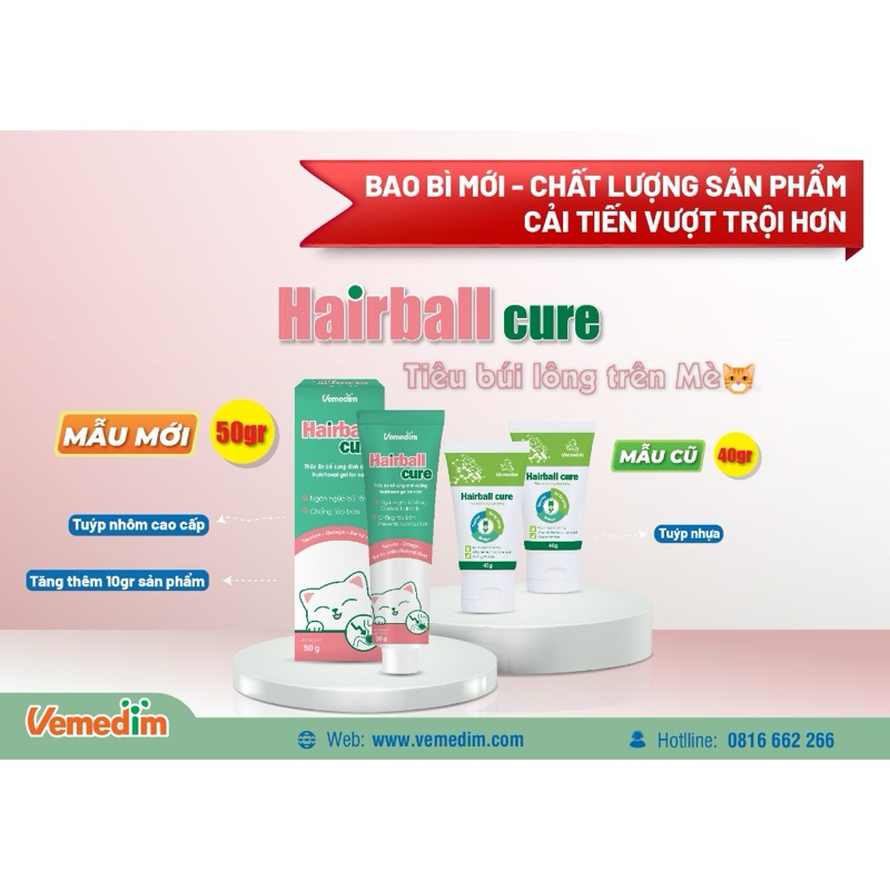 Gel dinh dưỡng cho mèo. Gel Hairball cure tuýp 40g hỗ trợ tiêu búi lông, dưỡng lông, phòng táo bón cho mèo