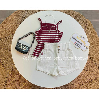 Set áo sọc, quần sọc kaki 3 nút cho bé gái.