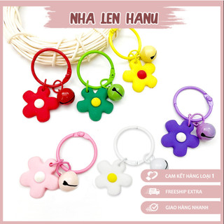  Móc Khoá Hoa Tròn Kèm Chuông Màu Sắc Làm Đồ Handmade