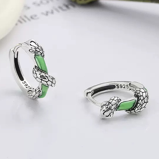Hoa tai nam tròn hình họa tiết rắn đẹp dạng xỏ Migin Accessories chất liệu titan không gỉ - Khuyên tai Jar