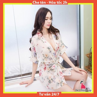 Áo Choàng Ngủ Xuyên Thấu Sexy Kiểu Kimono In Hoa Gợi Cảm BT028