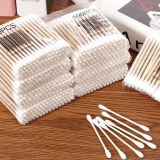Gói 100 Chiếc Tăm Bông Thân Gỗ