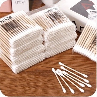 Gói 100 Chiếc Tăm Bông Thân Gỗ