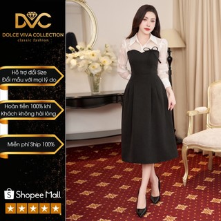Váy Tiểu Thư Dáng Xòe Phối Cổ Sơ Mi Thêu Hoa Nổi Mặc Đi Chơi, Đi Tiệc V4441 - Thương Hiệu DVC