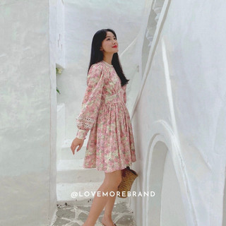 Đầm linen hoa tay dài vintage sale hơn 70%