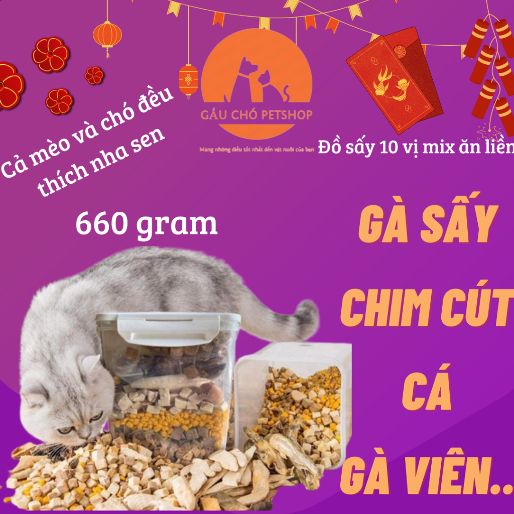 Thịt sấy khô cho mèo, chó mix hỗn hợp 10 đồ sấy ăn liền (hàng loại 1)