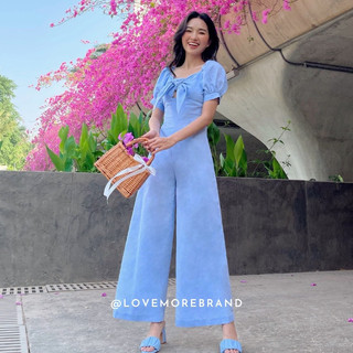 JUM linen ống rộng thắt nơ ngực màu xanh sale 75%