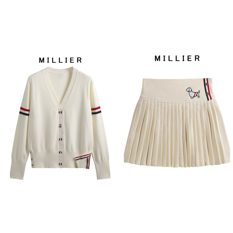 Set áo cadigan + chân váy xếp li Thom siêu xinh ( HÀNG ORDER)