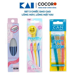 Set 3 chiếc dao cạo lông mày, dao cạo lông mặt KAI Precare, Pretty