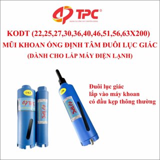 Mũi khoan rút lõi TPC dài 200mm.Kèm bộ định tâm chui kẹp và đui Plus .DK22MM-63MM