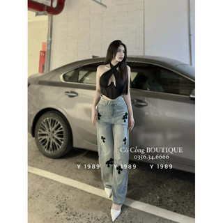 Quần jean xuông chữ thập đen hot hit