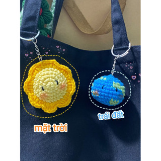  Móc khoá trái đất và mặt trời len handmade  móc khoá cặp đôi 
