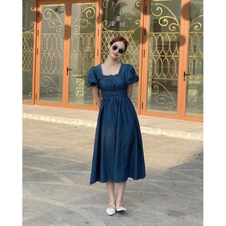 𝐃𝐞𝐧𝐢𝐦 𝐃𝐫𝐞𝐬𝐬 𝟎𝟑 - Đầm denim cổ vuông tay bồng