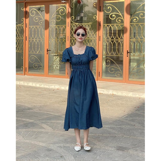 𝐃𝐞𝐧𝐢𝐦 𝐃𝐫𝐞𝐬𝐬 𝟎𝟑 - Đầm denim cổ vuông tay bồng