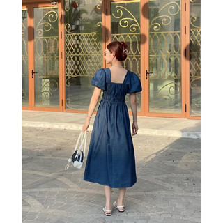 𝐃𝐞𝐧𝐢𝐦 𝐃𝐫𝐞𝐬𝐬 𝟎𝟑 - Đầm denim cổ vuông tay bồng