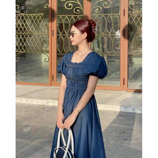 𝐃𝐞𝐧𝐢𝐦 𝐃𝐫𝐞𝐬𝐬 𝟎𝟑 - Đầm denim cổ vuông tay bồng