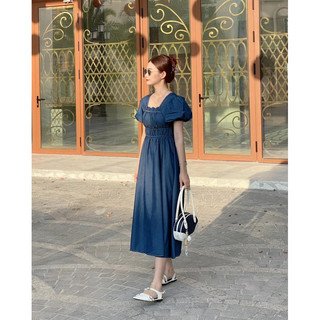 𝐃𝐞𝐧𝐢𝐦 𝐃𝐫𝐞𝐬𝐬 𝟎𝟑 - Đầm denim cổ vuông tay bồng