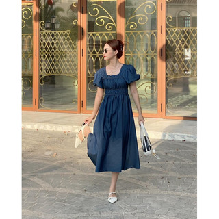 𝐃𝐞𝐧𝐢𝐦 𝐃𝐫𝐞𝐬𝐬 𝟎𝟑 - Đầm denim cổ vuông tay bồng