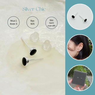  Bông tai bạc Black Circle SILVER CHIC BT06 bạc 925