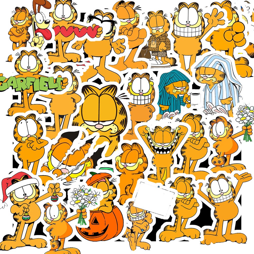 Set 50 Sticker Hình CHÚ MÈO BÁO GARFIELD – Decal Trang Trí Xe - Laptop - Nón Bảo Hiểm | Chống Nước