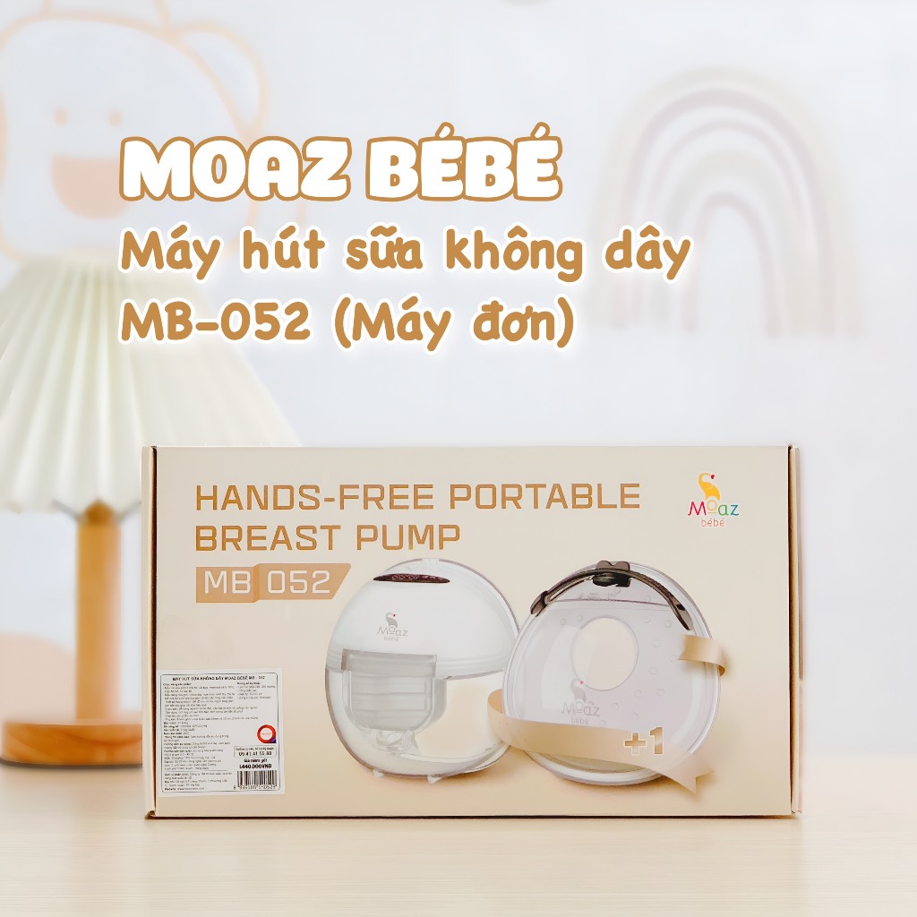 Máy hút sữa không dây Moaz Bebe MB052, máy hút sữa điện đơn, máy hút êm, kiệt sữa