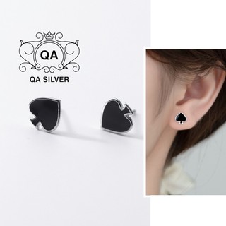 Khuyên tai bạc 925 trái tim đen quân bích bông nam nữ S925 SPADES QA SILVER Earrings EA231203